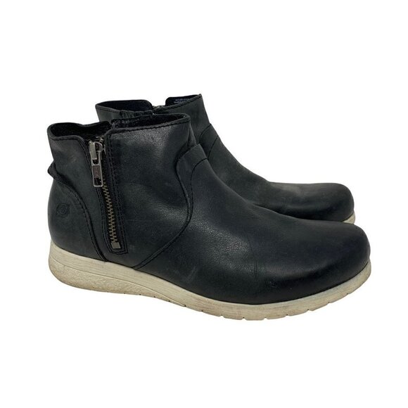 Born Women's Kaori Ankle Booties Boots Black Round Toe Side Zipper Leather 7 - Picture 1 of 10